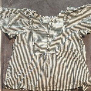 Madewell Navy and White Striped Blouse over sized